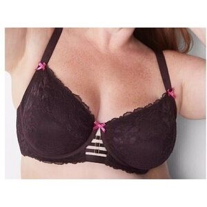 Cacique Lace Unlined Curvy Balconette Bra Chocolate Plum Brown/ Pink size 40DDD